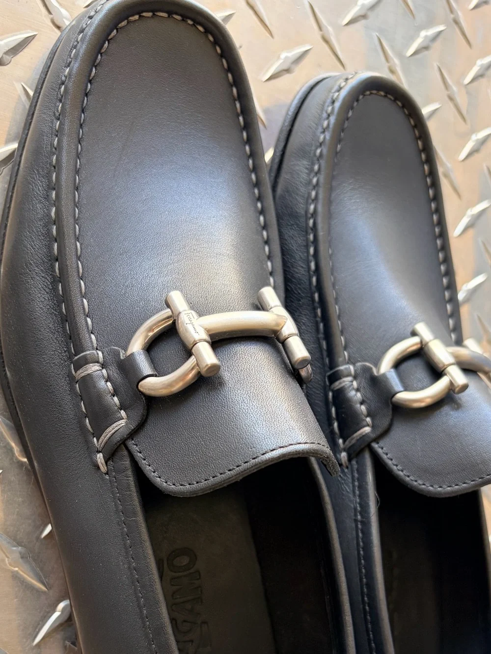 Excellent Salvatore Ferragamo Men Gancini Bit Loafers Black Leather 7.5D